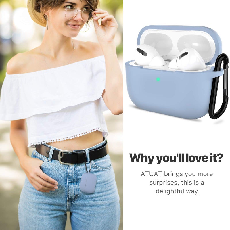 ATUAT for AirPods Pro 1st/2nd Generation Case Cover, Protective Silicone Skin Accessories with Keychain for Women Men for Apple AirPods Pro 2019/2022 Charging Case,Front LED Visible-Light/Denim Blue - Image 5